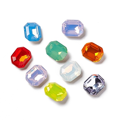 Opal Style K9 Glass Rhinestone Cabochons, Pointed Back & Back Plated, Octagon Rectangle