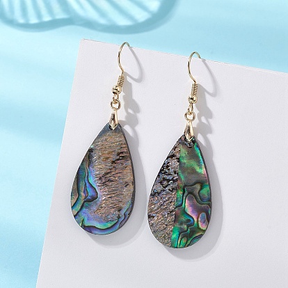 304 из нержавеющей стали болтаться серьги, с подвесками из натуральных раковин морского ушка/морского ушка, слеза, реальный 18 k позолоченный