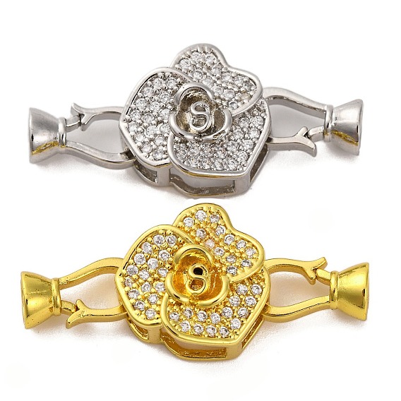 Латунное микропейв, прозрачный кубический цирконий, складные застежки, без свинца и без кадмия, цветок
