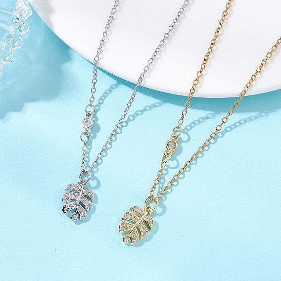 2 шт. 2 цветные латунные подвески в виде листа с микропаве из прозрачного кубического циркония 304 цепочки из нержавеющей стали для женщин