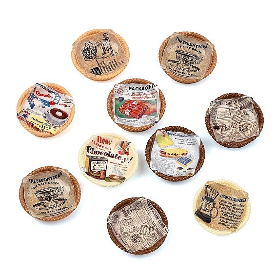 Кабошоны из смолы на тему еды и газет, корзина кофейни