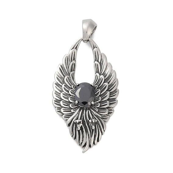 316 кулоны из хирургической нержавеющей стали с микропаве и кубическим цирконием., крылья, ионное покрытие (ip)