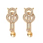 Brass Micro Pave Clear Cubic Zirconia Screw Eye Peg Bails Links Connectors, Nickel Free, for Half Drilled Bead, Knot