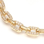 Brass Paperclip Chains Bracelets, with Clear Cubic Zirconia and Lobster Claw Clasps, Long-Lasting Plated