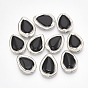 Natural Black Onyx Beads, Electroplate Polymer Clay Edge, Dyed, Teardrop