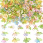 40Pcs 8 Colors Frosted Acrylic Pendants, Flower Charms, with Brass Findings