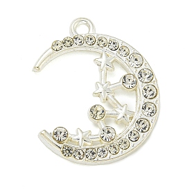 Alloy Micro Pave Clear Cubic Zirconia Pendants, Moon with Star