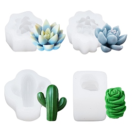 Gorgecraft 4 Style Succulent Plants Shape Fondant Molds, Food Grade Silicone Molds, For DIY Cake Decoration, Candle, Chocolate, Candy, UV Resin & Epoxy Resin Craft Making