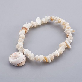 Bracelets extensible breloque breloques, avec pendentifs coquillages shiva