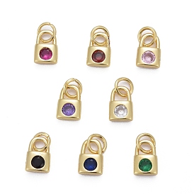 Brass Micro Pave Cubic Zirconia Pendants, Long-Lasting Plated, Real 18K Gold Plated, with Jump Rings, Lock