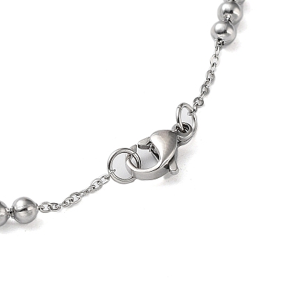 304 Stainless Steel Round Beaded Link Chain Necklaces for Women