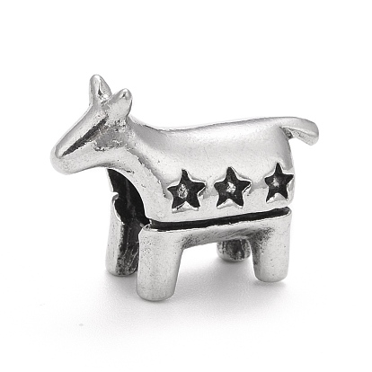 304 Stainless Steel European Beads, Large Hole Beads, Dog with Star