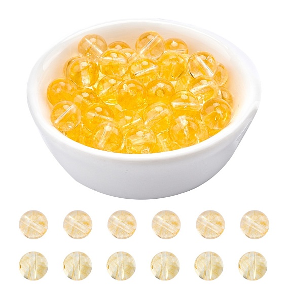 Natural Citrine Beads Strands, Round, Dyed & Heated