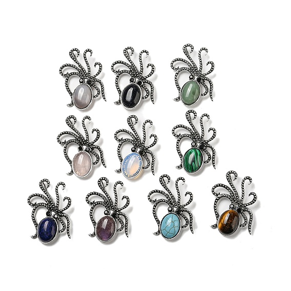 Брошь в виде осьминога с драгоценными камнями, булавки с морскими животными из сплава Pave Jet со стразами, античное серебро