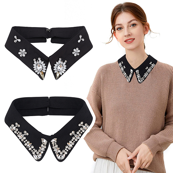 2шт 2 стиль хлопковая съемная блузка накладной воротник, горный хрусталь цветок нагрудник стойка воротник колье колье