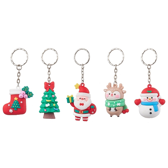 Рождественские тематические пластиковые брелки из ПВХ, с железными разрезными брелоками