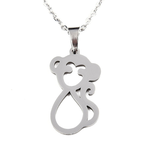 201 Stainless Steel Pendants Necklaces, with Cable Chains and Lobster Claw Clasps, Monkey