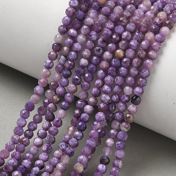 Natural Charoite Beads Strands, Round, Faceted
