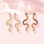 Latón micro pavimenta zirconia cúbica aretes, serpiente, real 18 k chapado en oro, sin plomo y cadmio, larga duración plateado, chapado en rack