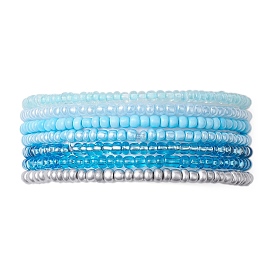 7Pcs 7 Colors Round Glass Seed Beaded Stretch Bracelets, Stackable Bracelets for Women