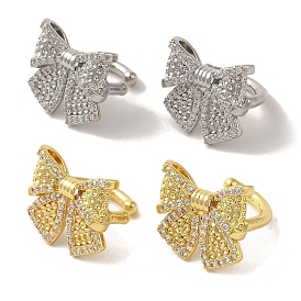 Rack Plating Brass Micro Pave Cubic Zirconia Clip-on Earrings, Long-Lasting Plated, Lead Free & Cadmium Free, Bowknot
