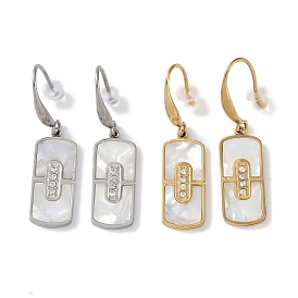 Rectangle 304 Stainless Steel Rhinestone Dangle Earrings, Shell Earrings for Women