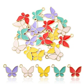 20Pcs 5 Colors Alloy Enamel Pendants, Butterfly, Light Gold