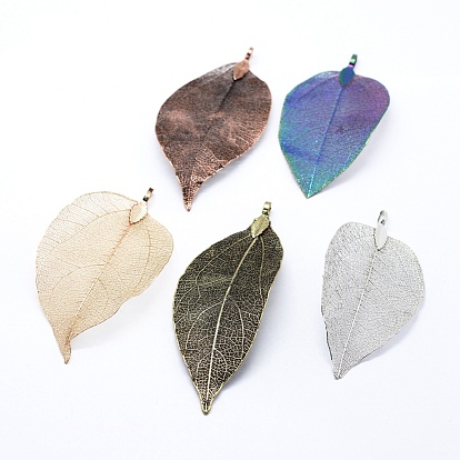 Natural Leaf Big Pendants, with Long-Lasting Plated Brass Findings