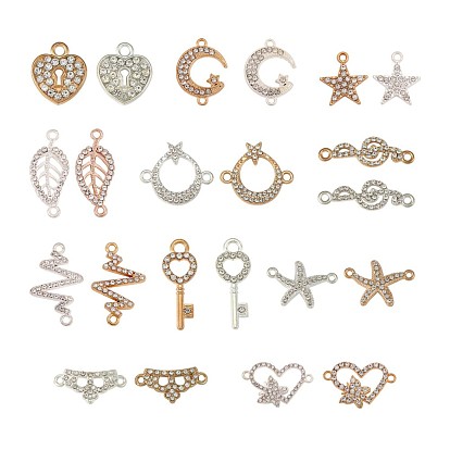 DIY Jewelry Making Finding Kit, Including Alloy Links Charm Connector, Brass Charms, with Crystal Rhinestone, Star & Starfish & Leaf & Moon and Star & Music Note