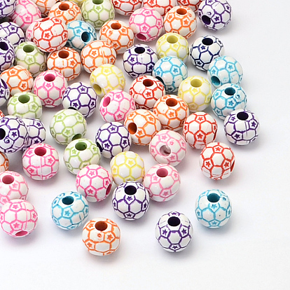 FootBall/Soccer Ball Craft Style Acrylic Beads, Sports Beads, 12mm, Hole: 4mm, about 580pcs/500g