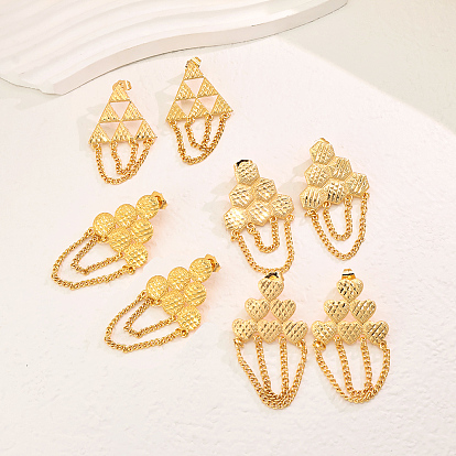 Элегантные латунные серьги-гвоздики с кисточками, реальный 18 k позолоченный, цепочка-оберег