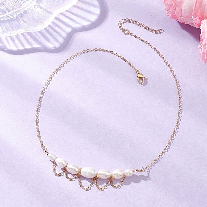 Ожерелья из натурального культивированного пресноводного жемчуга, состоящие из бус разного размера, с цепочками из нержавеющей стали., цвет морской раковины