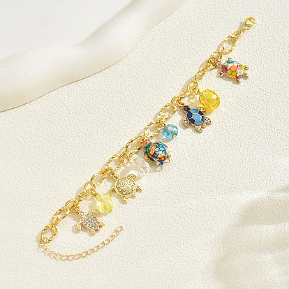 Летние браслеты из сплава с микропаве из кубических цирконий, браслеты-цепочки из латуни для женщин, черепаха, с эмалью и смолой