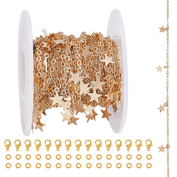 Наборы для самостоятельного изготовления цепочек из латуни и ожерелий, включают в себя застежки-карабины из цинкового сплава и открытые соединительные кольца из латуни