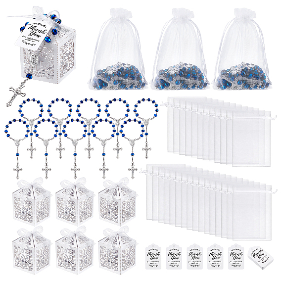 Сплав шарм браслеты, Браслеты из пластиковых бусин, подарочные мешочки из органзы и подарочные коробки из полой бумаги в форме креста, наполненные конфетной бумагой., бумажные подарочные бирки
