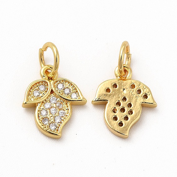 Rack Plating Brass Micro Pave Cubic Zirconia Charms, with Jump Ring, Long-Lasting Plated, Flower Charm