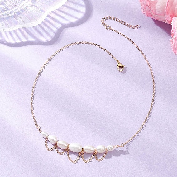 Ожерелья из натурального культивированного пресноводного жемчуга, состоящие из бус разного размера, с цепочками из нержавеющей стали., цвет морской раковины