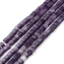 Natural Lepidolite/Purple Mica Stone Beads Strands, Cube