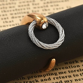 304 открытые манжеты из нержавеющей стали для женщин, со стразами, ионное покрытие (ip), круглые кольца