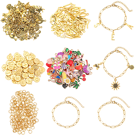Наборы для изготовления браслетов своими руками, включая 304 браслеты из нержавеющей стали в виде цепочек из скрепок, Железные открытые соединительные кольца и подвески из сплава и эмали