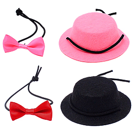 Nbeads 2 Sets 2 Colors Pet Supplies Felt Doll Hat, with Polyester Rope, Bowknot and Plastic Bead Decoration