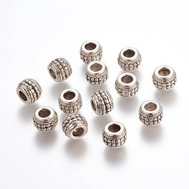 Tibetan Style European Beads, Lead Free and Cadmium Free, Antique Silver, 9.5mm in diameter, 7mm thick, hole: 4mm