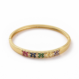 Colorful Cubic Zirconia Flower Hinged Bangle, Brass Jewelry for Women