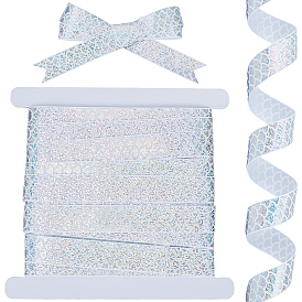 10 Yards Polyester Ribbon, Fish Scale Pattern Laser Sequins Ribbon, with Cardboard Paper Jewelry Display Card