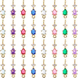 32шт. 8 цвета латунные фианиты соединительные подвески, со стеклом, золотой свет, цветок