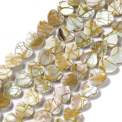 Drawbench Style Natural Freshwater Shell Beads Strands, AB Color Plated, Heart