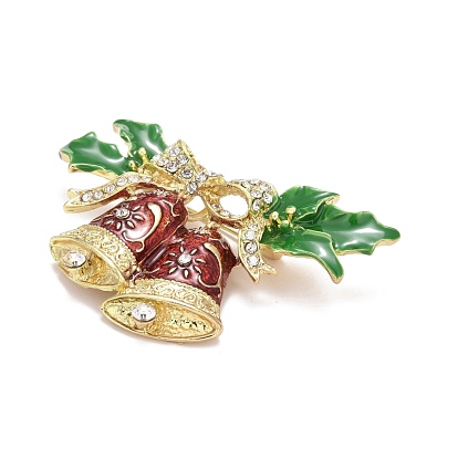 Colorful Enamel Christmas Bell Brooch with Crystal Rhinestone, Alloy Badge for Backpack Clothes