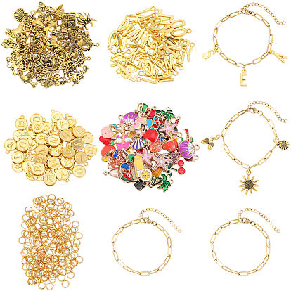 Наборы для изготовления браслетов своими руками, включая 304 браслеты из нержавеющей стали в виде цепочек из скрепок, Железные открытые соединительные кольца и подвески из сплава и эмали