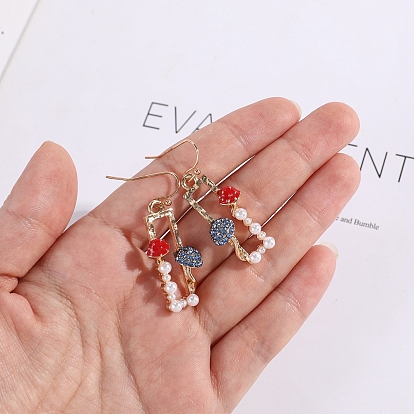 Rhinestone Rectangle with Mushroom Dangle Earrings with Imitation Pearl Beaded, Alloy Enamel Jewelry for Women