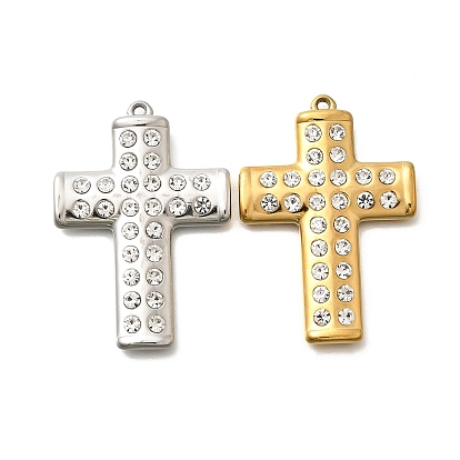 304 подвески из нержавеющей стали, со стразами, ионное покрытие (ip), крестик